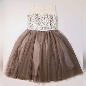 Cream lace top with purple tulle skirt dress